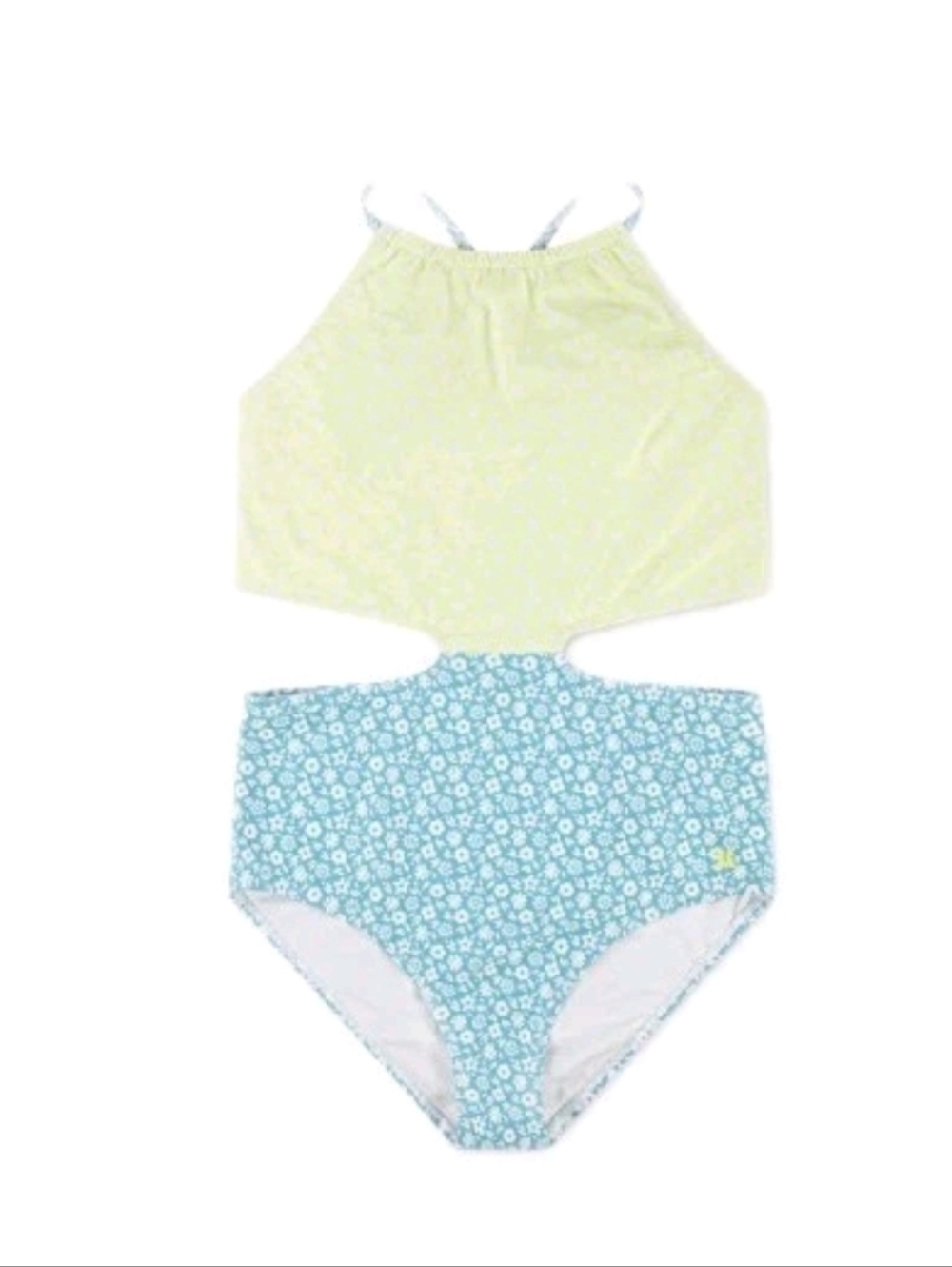 Hurley Girls One Piece Cut Out Monokini Turquoise Waves Size 12 NWT Cool Matcha